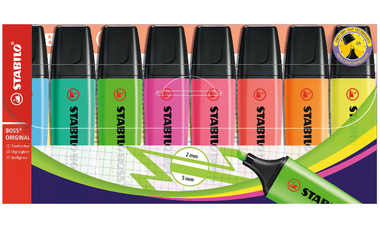 Highlighter - STABILO BOSS ORIGINAL - Pack of 8 - Assorted Colours