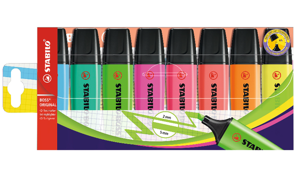 Highlighter - STABILO BOSS ORIGINAL - Pack of 8 - Assorted Colours