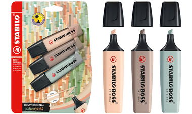 Highlighter - STABILO BOSS ORIGINAL NatureCOLORS - Pack of 3 - Beige, Warm Grey, Earth Green