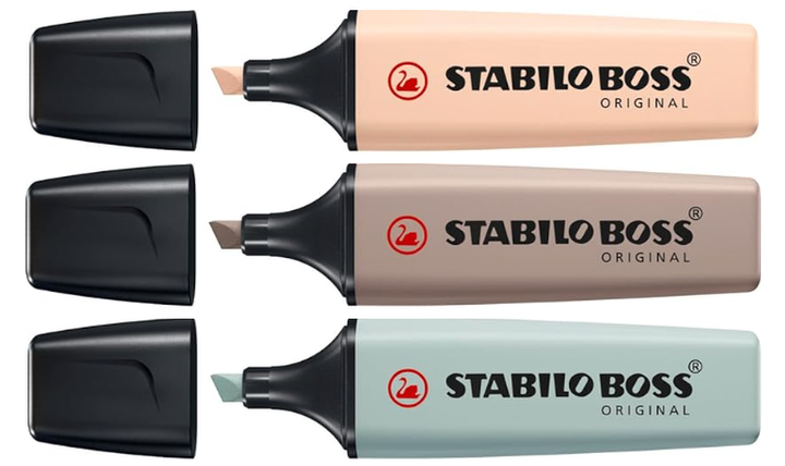 Highlighter - STABILO BOSS ORIGINAL NatureCOLORS - Pack of 3 - Beige, Warm Grey, Earth Green