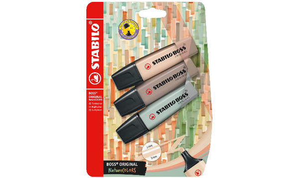 Highlighter - STABILO BOSS ORIGINAL NatureCOLORS - Pack of 3 - Beige, Warm Grey, Earth Green