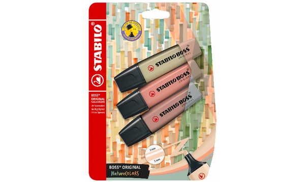 Highlighter - STABILO BOSS ORIGINAL NatureCOLORS - Pack of 3 - Mud Green, Sienna, Umber