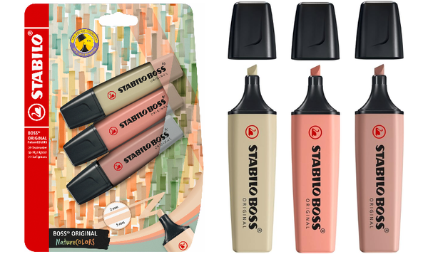Highlighter - STABILO BOSS ORIGINAL NatureCOLORS - Pack of 3 - Mud Green, Sienna, Umber