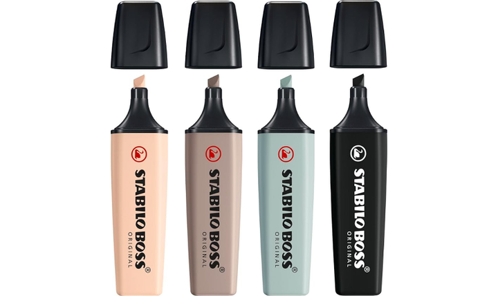Highlighter - STABILO BOSS ORIGINAL NatureCOLORS - Pack of 4 - Beige, Warm Grey, Earth Green, Black