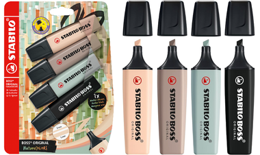 Highlighter - STABILO BOSS ORIGINAL NatureCOLORS - Pack of 4 - Beige, Warm Grey, Earth Green, Black