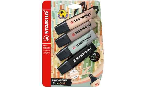 Highlighter - STABILO BOSS ORIGINAL NatureCOLORS - Pack of 4 - Beige, Warm Grey, Earth Green, Black