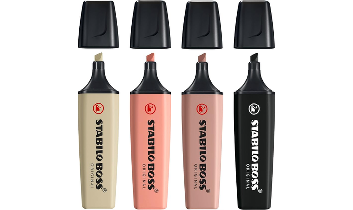 Highlighter - STABILO BOSS ORIGINAL NatureCOLORS - Pack of 4 - Mud Green, Sienna, Umber, Black