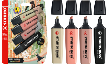 Highlighter - STABILO BOSS ORIGINAL NatureCOLORS - Pack of 4 - Mud Green, Sienna, Umber, Black