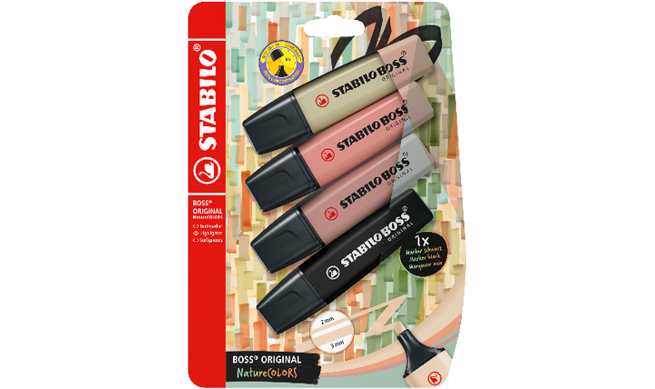 Highlighter - STABILO BOSS ORIGINAL NatureCOLORS - Pack of 4 - Mud Green, Sienna, Umber, Black