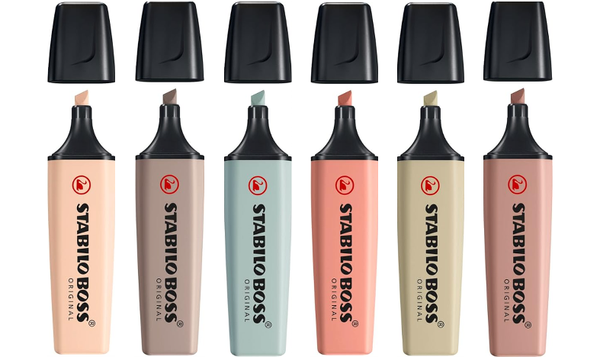 Highlighter - STABILO BOSS ORIGINAL NatureCOLORS - Pack of 6 - Beige, Warm Grey, Earth Green, Sienna, Mud Green, Umber