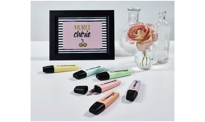Highlighter - STABILO BOSS ORIGINAL Pastel - Pack of 6 - Milky Yellow, Creamy Peach, Pink Blush, Lilac Haze, Hint of Mint, Touch of Turquoise
