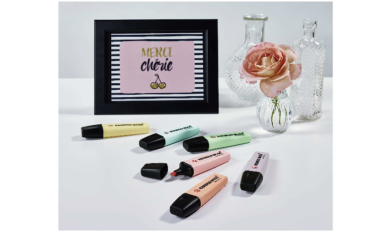 Highlighter - STABILO BOSS ORIGINAL Pastel - Wallet of 4 - Pale Orange, Cloudy Blue, Frozen Fuchsia, Dusty Grey
