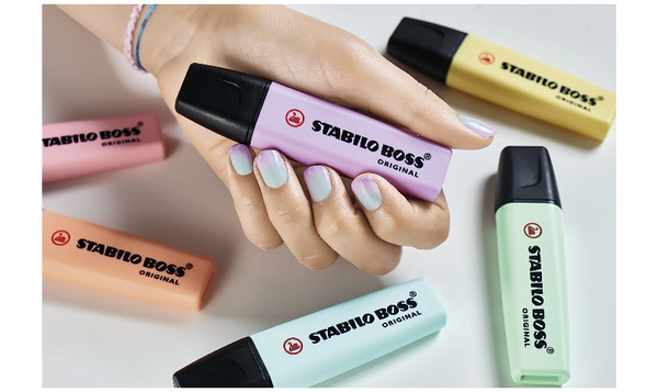 Highlighter - STABILO BOSS ORIGINAL Pastel - Wallet of 4 - Pale Orange, Cloudy Blue, Frozen Fuchsia, Dusty Grey