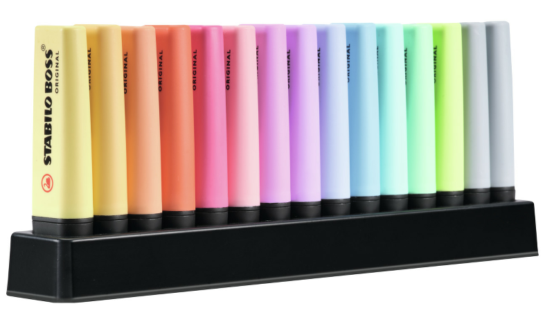 Highlighter - STABILO BOSS ORIGINAL Pastel - Deskset of 15 - Assorted Colours