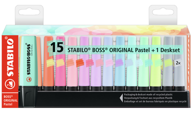 Highlighter - STABILO BOSS ORIGINAL Pastel - Deskset of 15 - Assorted Colours