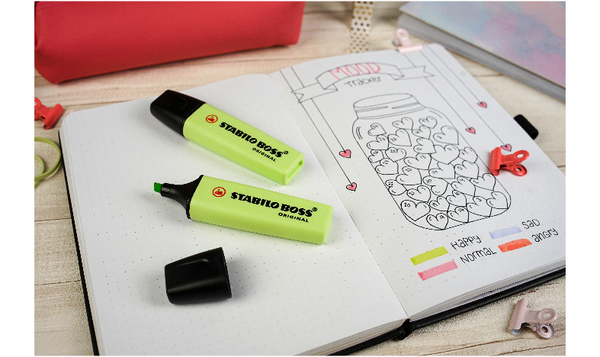 Highlighter - STABILO BOSS ORIGINAL Pastel - Pack of 4 - Mellow Coral Red, Cherry Blossom Pink, Cloudy Blue, Dash of Lime