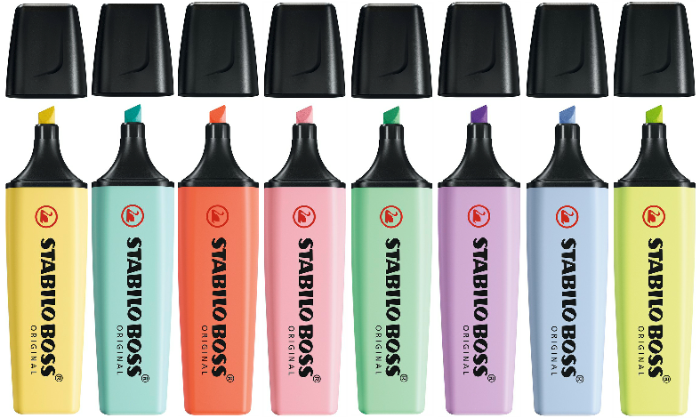 Highlighter - STABILO BOSS ORIGINAL Pastel - Pack of 8 - Assorted Colours