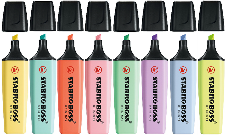 Highlighter - STABILO BOSS ORIGINAL Pastel - Pack of 8 - Assorted Colours