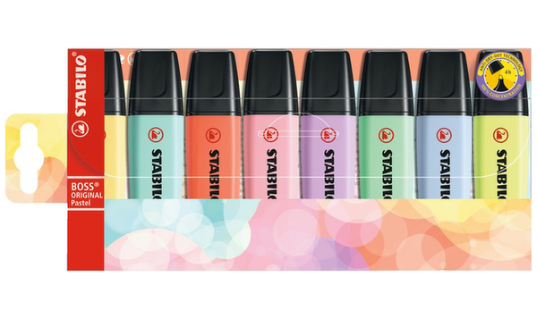 Highlighter - STABILO BOSS ORIGINAL Pastel - Pack of 8 - Assorted Colours