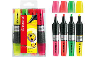 Highlighter - STABILO LUMINATOR - Pack of 4 - Yellow, Green, Orange, Pink