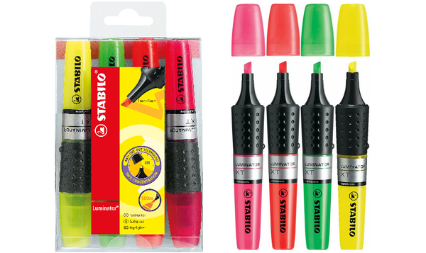 Highlighter - STABILO LUMINATOR - Pack of 4 - Yellow, Green, Orange, Pink