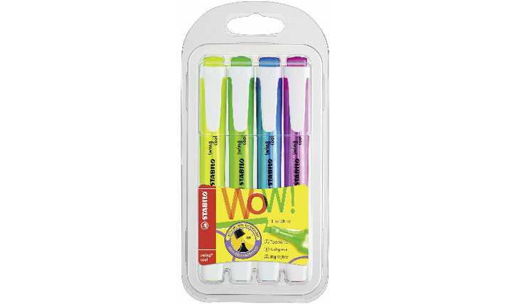 Highlighter - STABILO swing cool - Pack of 4 - Yellow, Green, Blue, Pink