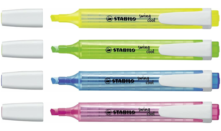 Highlighter - STABILO swing cool - Pack of 4 - Yellow, Green, Blue, Pink