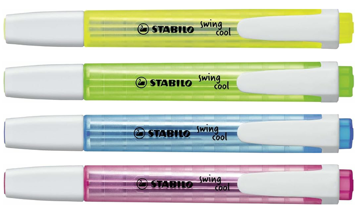 Highlighter - STABILO swing cool - Pack of 4 - Yellow, Green, Blue, Pink