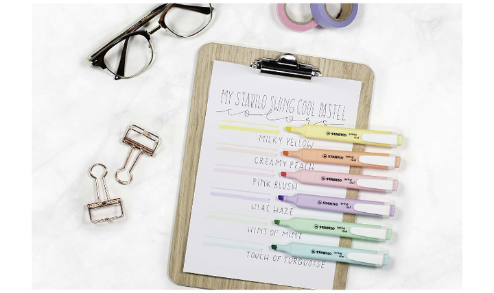 Highlighter - STABILO swing cool Pastel - Pack of 4 - Hint of Mint, Pink Blush, Lilac Haze, Touch of Turquoise