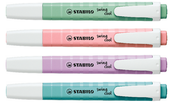 Highlighter - STABILO swing cool Pastel - Pack of 4 - Hint of Mint, Pink Blush, Lilac Haze, Touch of Turquoise