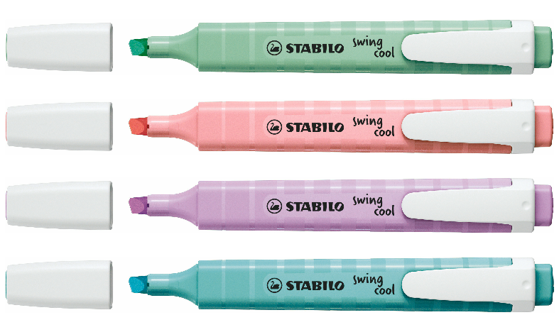 Highlighter - STABILO swing cool Pastel - Pack of 4 - Hint of Mint, Pink Blush, Lilac Haze, Touch of Turquoise