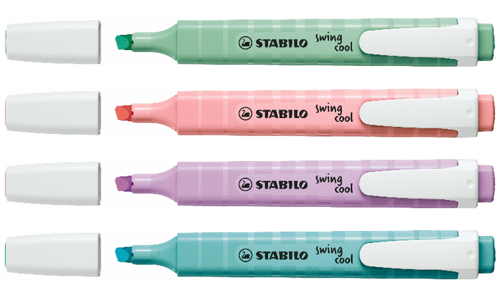 Highlighter - STABILO swing cool Pastel - Pack of 4 - Hint of Mint, Pink Blush, Lilac Haze, Touch of Turquoise
