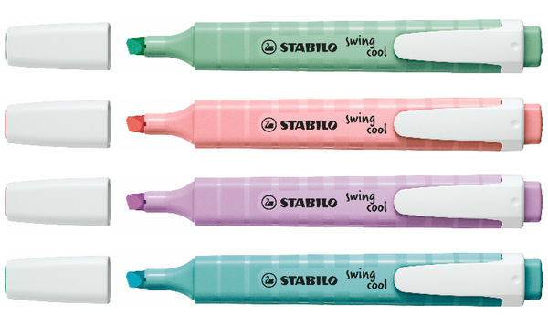 Highlighter - STABILO swing cool Pastel - Pack of 4 - Hint of Mint, Pink Blush, Lilac Haze, Touch of Turquoise