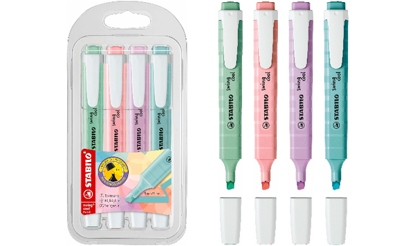 Highlighter - STABILO swing cool Pastel - Pack of 4 - Hint of Mint, Pink Blush, Lilac Haze, Touch of Turquoise