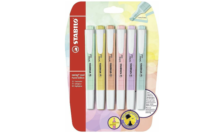 Highlighter - STABILO swing cool Pastel - Pack of 6 - Assorted Colours