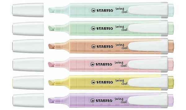 Highlighter - STABILO swing cool Pastel - Pack of 6 - Assorted Colours