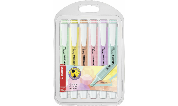 Highlighter - STABILO swing cool Pastel - Pack of 6 - Assorted Colours