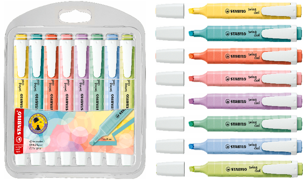Highlighter - STABILO swing cool Pastel - Pack of 8 - Assorted Colours
