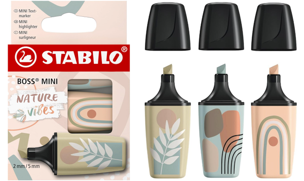Highlighter - STABILO BOSS MINI Naturevibes - Pack of 3 - Mud Green, Earth Green, Beige