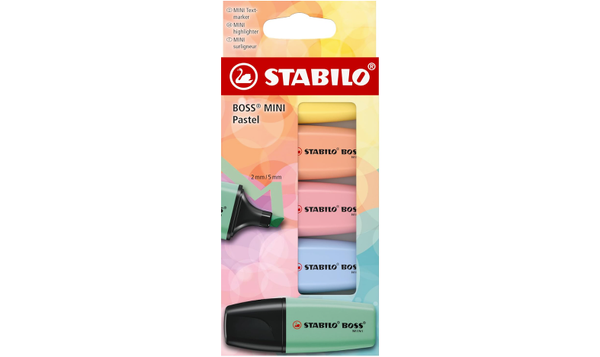 Highlighter - STABILO BOSS MINI Pastel - Pack of 5 - Assorted Colours