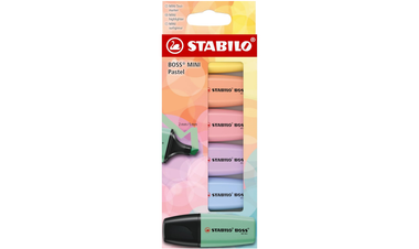 Highlighter - STABILO BOSS MINI Pastel - Pack of 6 - Assorted Colours