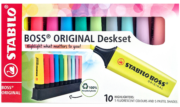 Highlighter - STABILO BOSS ORIGINAL - Deskset of 10 - 5 x Neon Colours and 5 Pastel Colours
