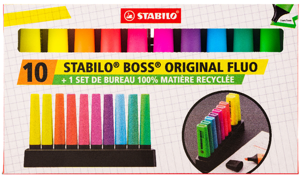 Highlighter - STABILO BOSS ORIGINAL - Deskset of 10 - 9 x Neon Colours
