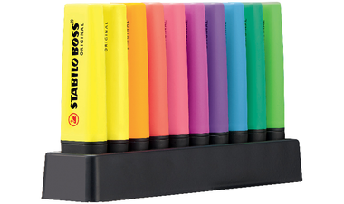 Highlighter - STABILO BOSS ORIGINAL - Deskset of 10 - 9 x Neon Colours