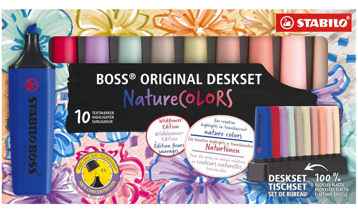 Highlighter - STABILO BOSS ORIGINAL NatureCOLOURS Wildflowers Edition - Deskset of 10 - Assorted Colours