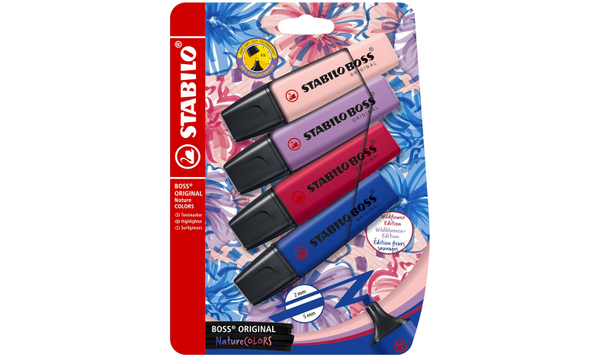 Highlighter - STABILO BOSS ORIGINAL NatureCOLOURS Wildflowers Edition - Pack of 4 - Blush, Burgundy, Grey Violet and Ultramarine