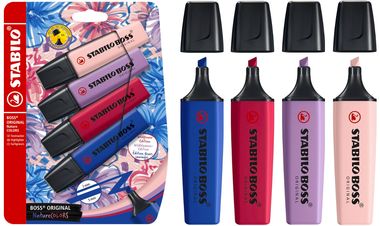 Highlighter - STABILO BOSS ORIGINAL NatureCOLOURS Wildflowers Edition - Pack of 4 - Blush, Burgundy, Grey Violet and Ultramarine