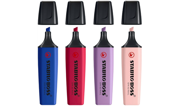 Highlighter - STABILO BOSS ORIGINAL NatureCOLOURS Wildflowers Edition - Wallet of 4 - Blush, Burgundy, Grey Violet and Ultramarine
