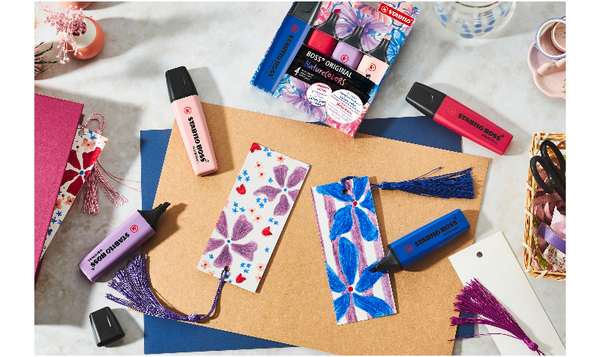 Highlighter - STABILO BOSS ORIGINAL NatureCOLOURS Wildflowers Edition - Wallet of 4 - Blush, Burgundy, Grey Violet and Ultramarine