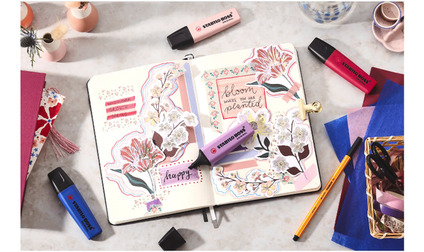 Highlighter - STABILO BOSS ORIGINAL NatureCOLOURS Wildflowers Edition - Wallet of 4 - Blush, Burgundy, Grey Violet and Ultramarine